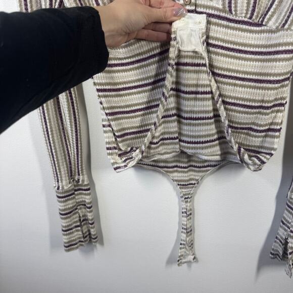 Free People Intimately Free Thermal Bodysuit By The Fire Women M Stripe Cream - Picture 5 of 9